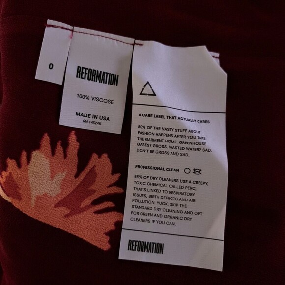 REFORMATION Gabriella Short Sleeve V-Neck Mini Dress Auburn Red Floral Print 0 - Picture 9 of 9